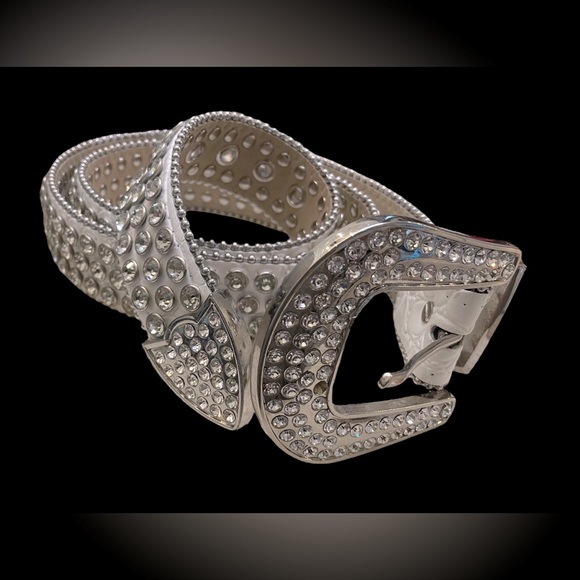 DNA Premium White & Silver Diamond Rhinestone Cowgirl Crocodile Belt - Picture 4 of 13